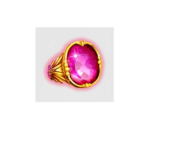 Ring symbol - golden ornate ring with large glowing pink-magenta gemstone and elaborate filigree setting